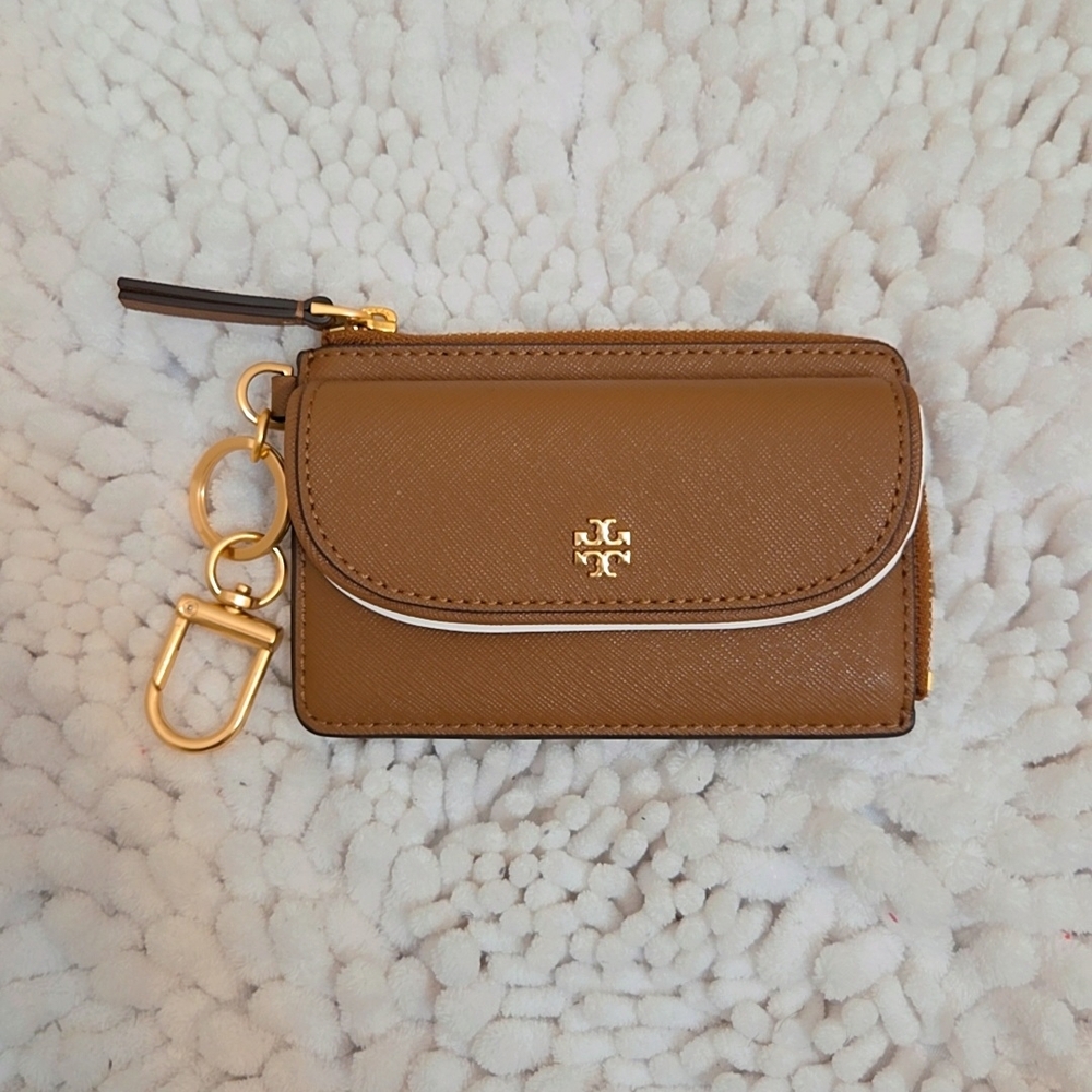 Tory Burch Tan Leather Card Holder with Gold Hardware